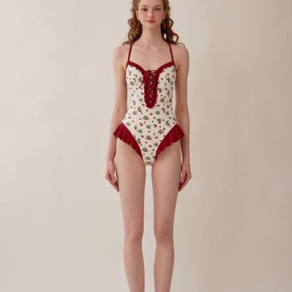 LACEMADE VIBRANT STRAWBERRY BODYSUIT NWT SIZE XL FRONT CORSET LACING. - Picture 6 of 8